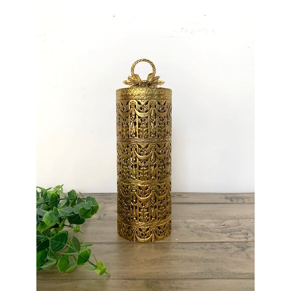 Vintage Ormolu Brass Filigree Hairspray Cover Hollywood Regency Vanity Decor - Picture 1 of 10